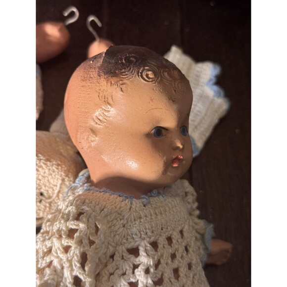 Vintage Composition Baby Doll With Crochet Outfit And Bonnet Cute Baby As Is - Picture 7 of 11